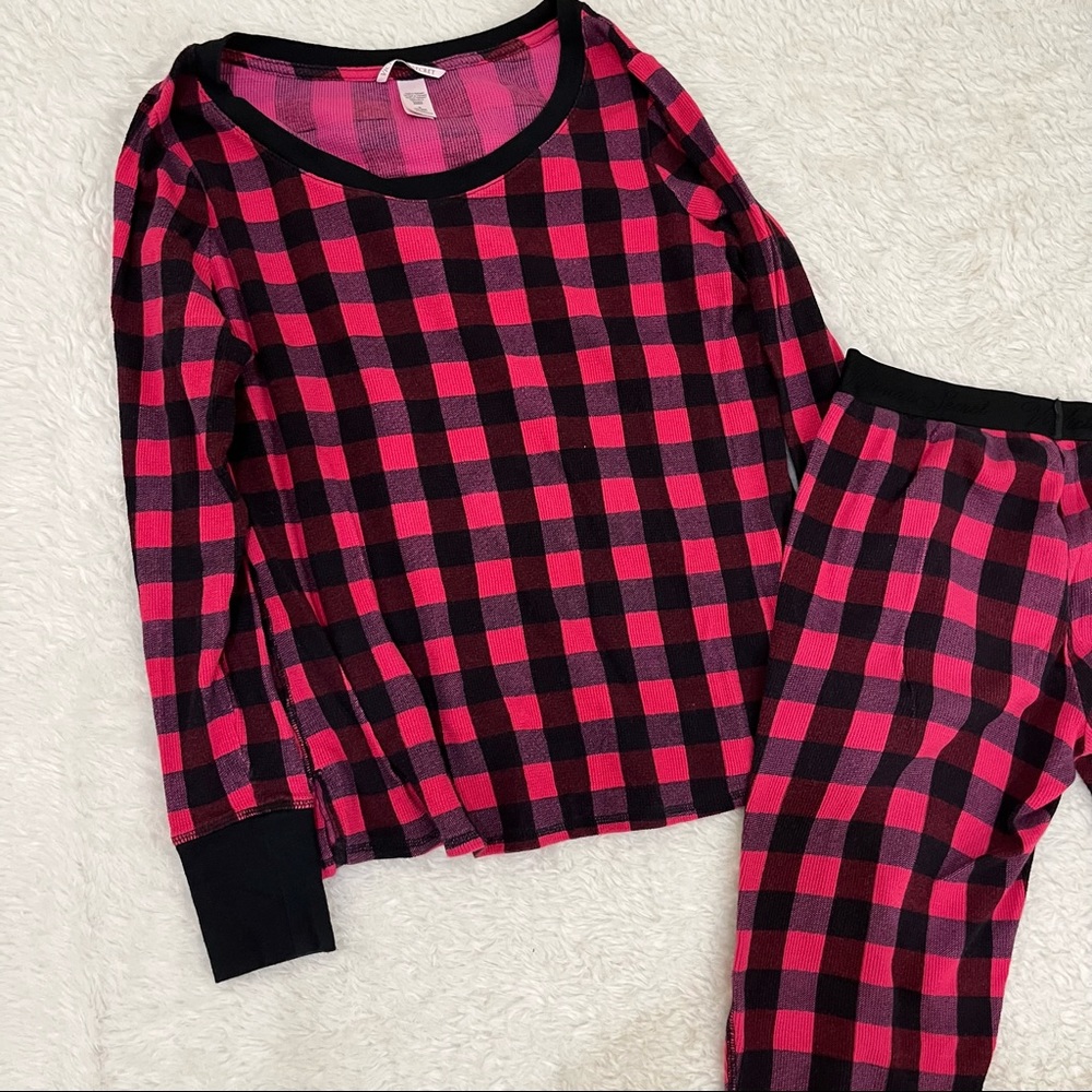 Victoria’s Secret Pink Black Plaid Thermal Pajama Set Medium - Picture 3 of 6